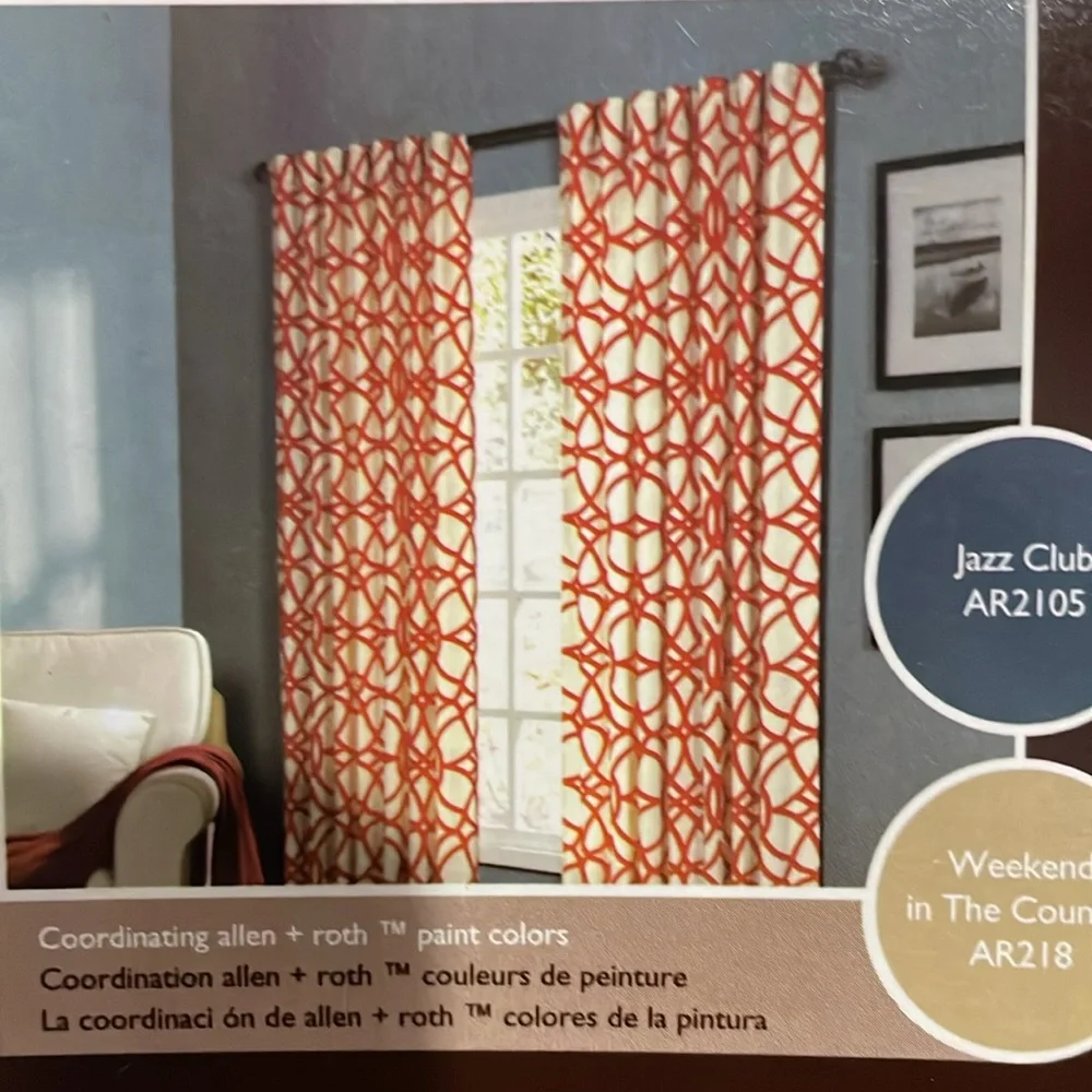 Allen Roth Set of 2 Curtain 50”x 84” in Cream Paprika Color